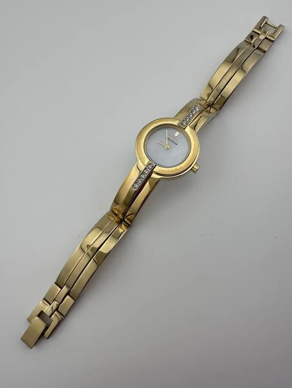 Citizen Eco Drive Women’s Gold Tone MOP Crystal Watch AS IS Not Running